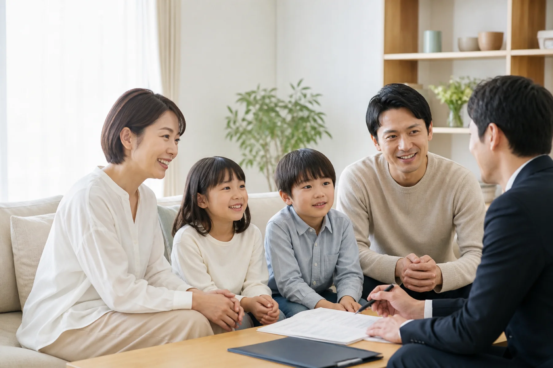 家族と保険担当者が相談している様子